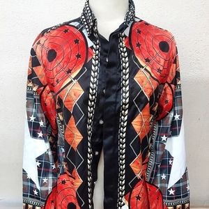 NWT Mens Colorful Button Down Shirt Sz L Long Sleeve Silky Feel STARS Givenchy